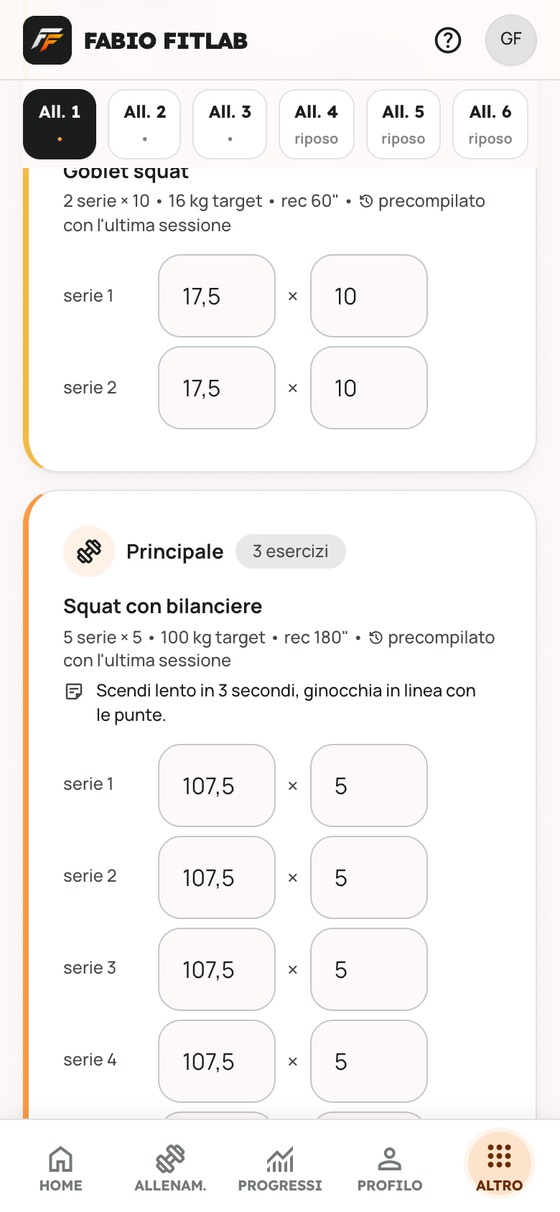 Un esercizio con la nota del coach